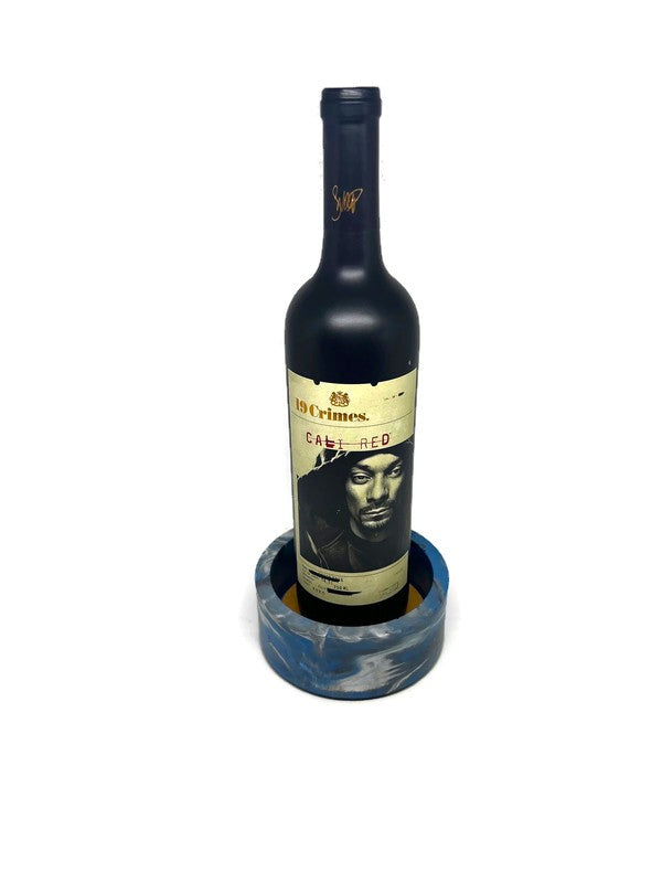 Blue Marbled Concrete Wine Bottle Holder Coaster
