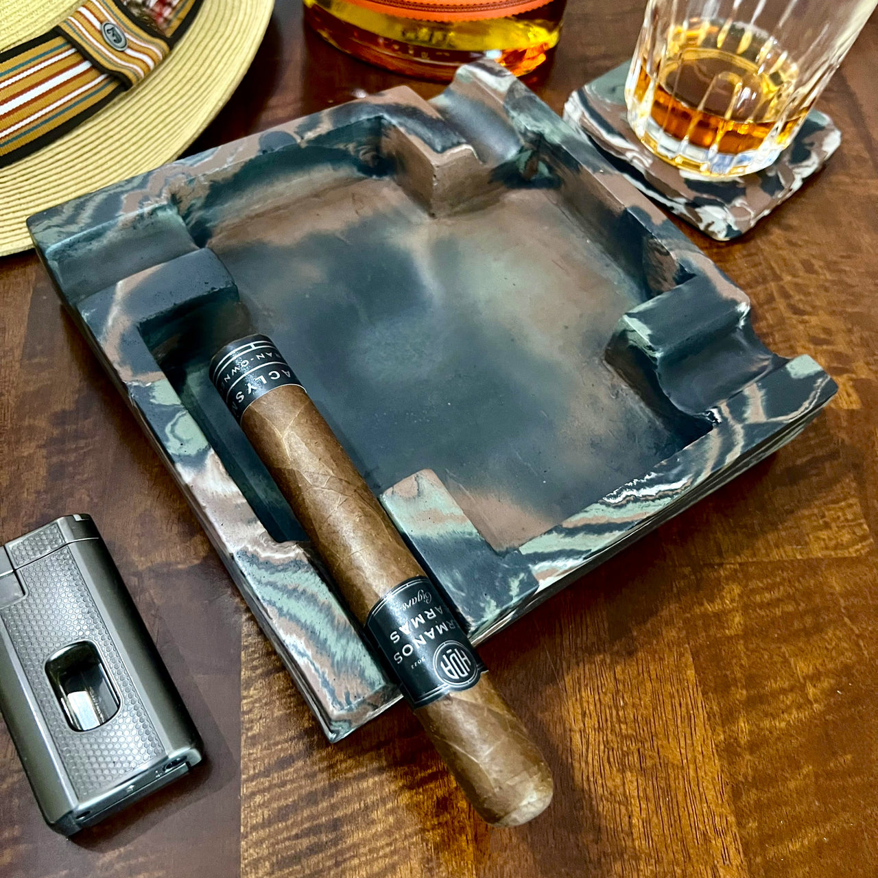Camouflage Marbled Large Concrete Cigar Ashtray