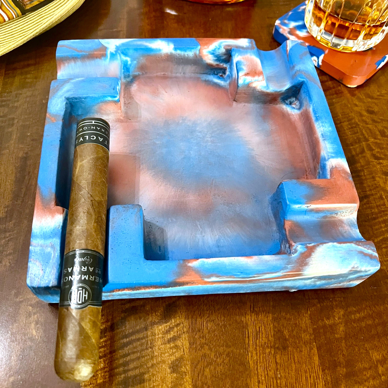 Red, White and Blue Marbled (USA) Large Concrete Cigar Ashtray