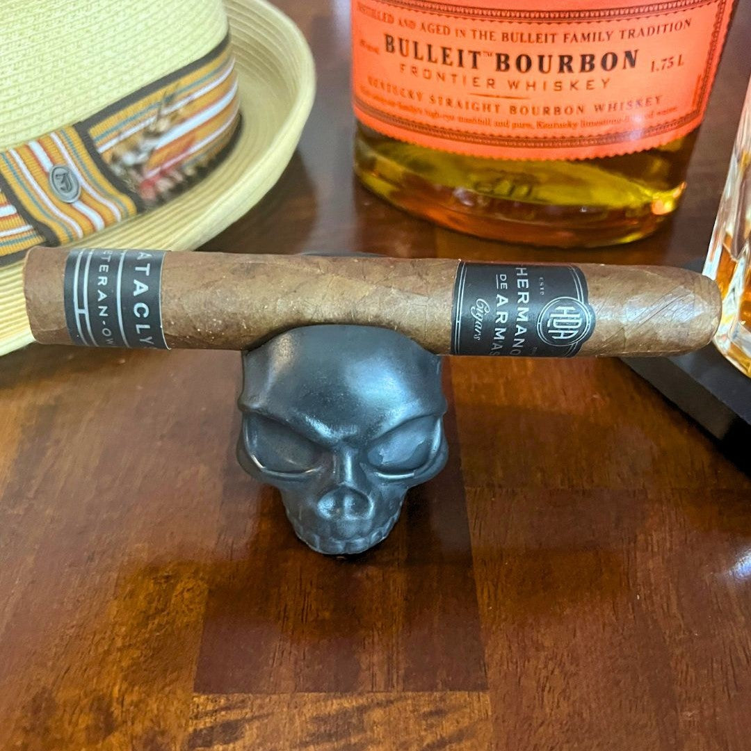 Solid Black Concrete Skull Cigar Rest - Handmade