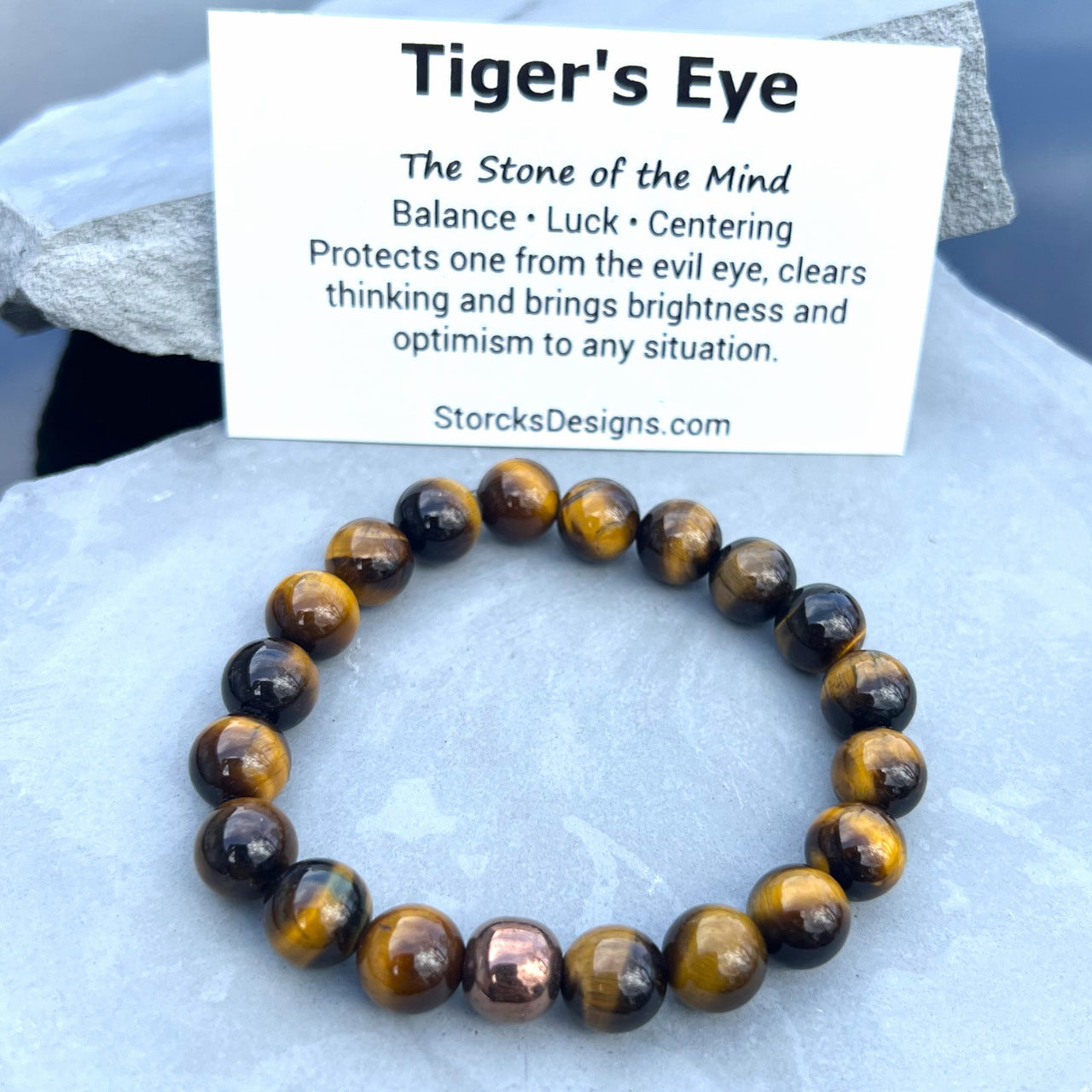 10mm Brown Tiger's Eye Beaded Bracelet with Copper Accent Bead