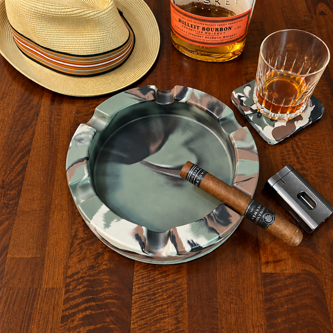 Camouflage Round Large Concrete Cigar Ashtray