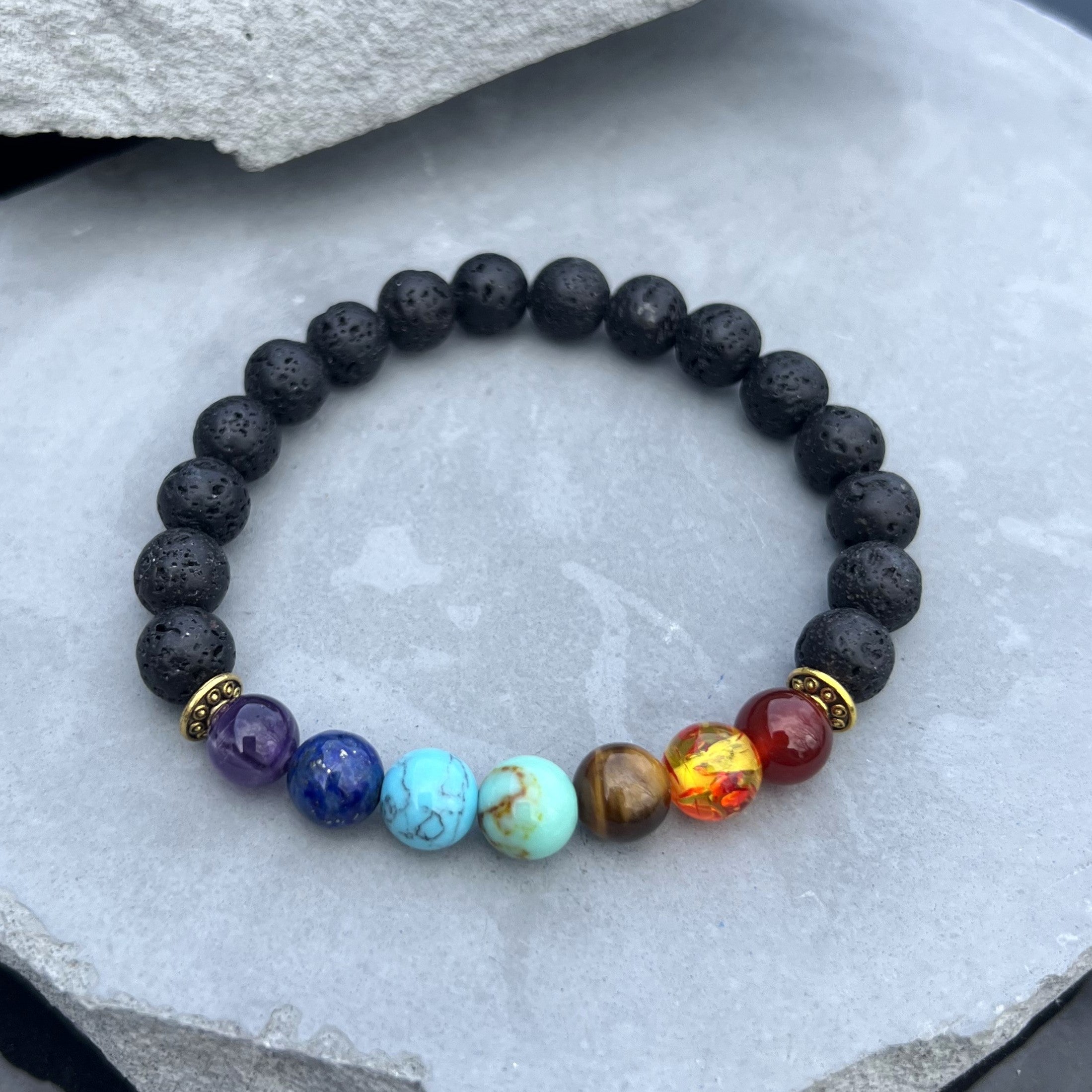 Seven Chakras Lava Rock Beaded Bracelet