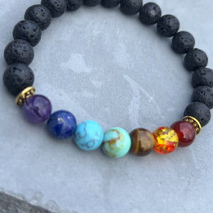 Seven Chakras Lava Rock Beaded Bracelet