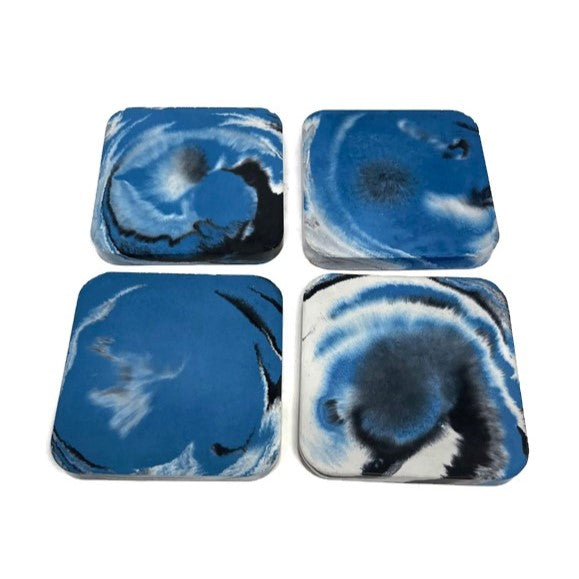 Blue Marbled Concrete Coaster set (4pcs)