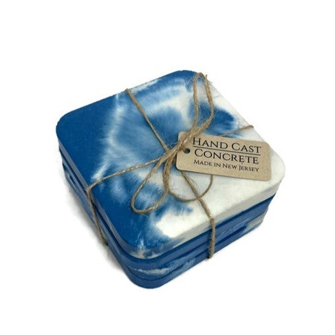 Blue & White Marbled Concrete Coaster set (4pcs)