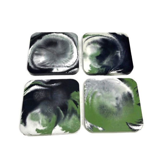 Green Marbled Concrete Coaster set (4pcs)