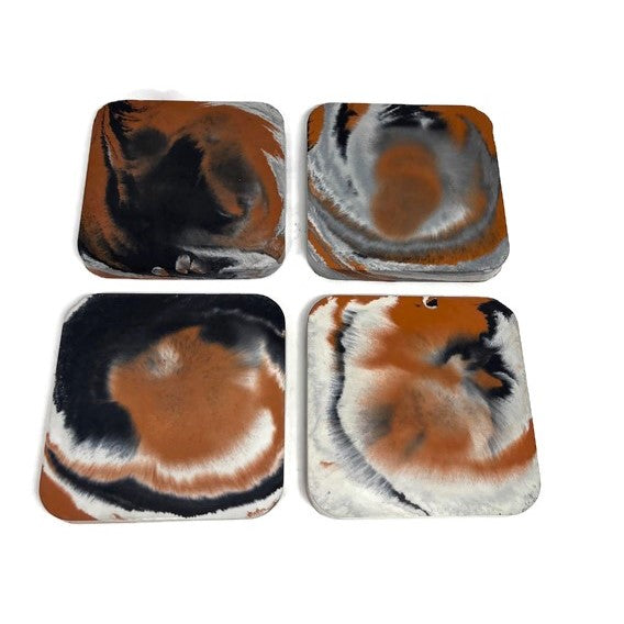 Terracotta Orange Marbled Concrete Coaster set (4pcs)