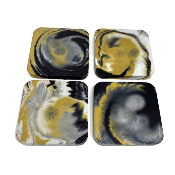 Yellow Marbled Concrete Coaster set (4pcs)