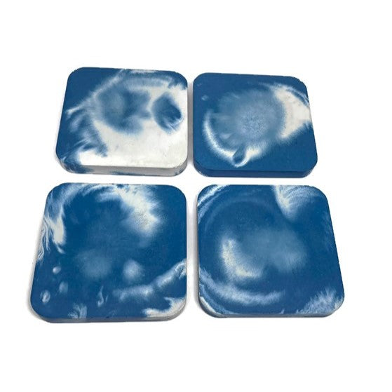 Blue & White Marbled Concrete Coaster set (4pcs)
