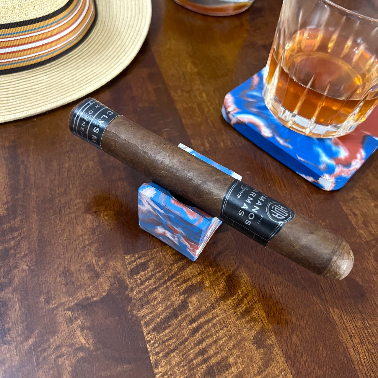 Concrete Portable Travel Cigar Rest in Red, White & Blue (USA)