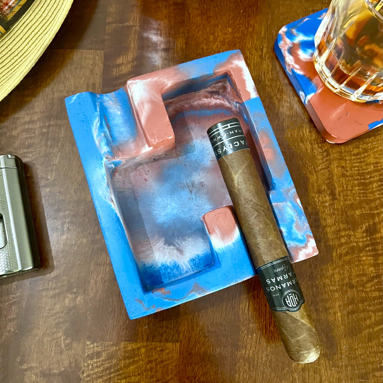 Red, White and Blue (USA) Marbled Double Cigar Ashtray