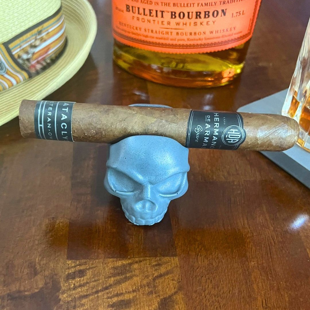 Gray Concrete Skull Cigar Rest - Handmade