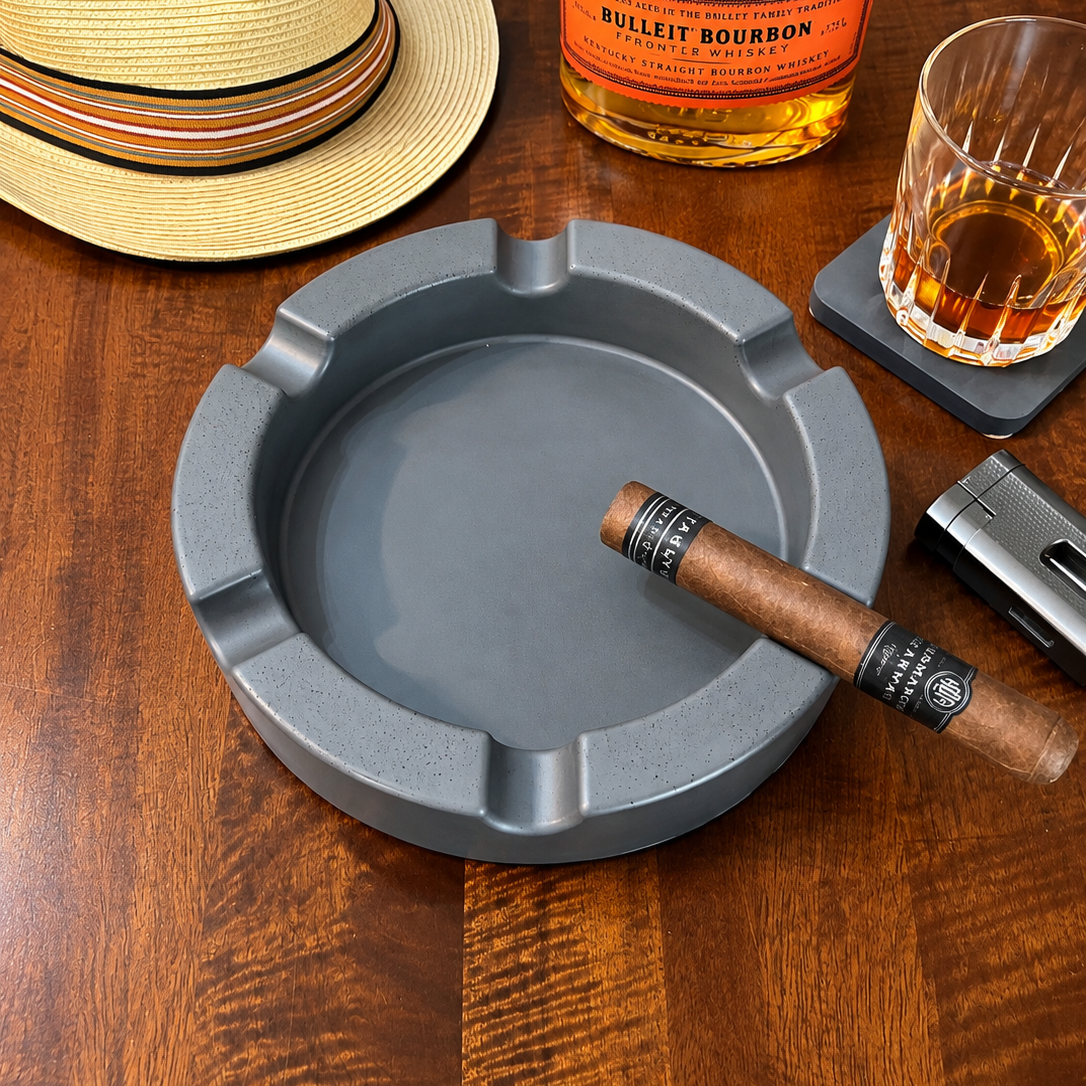 Gray Round Large Concrete Cigar Ashtray