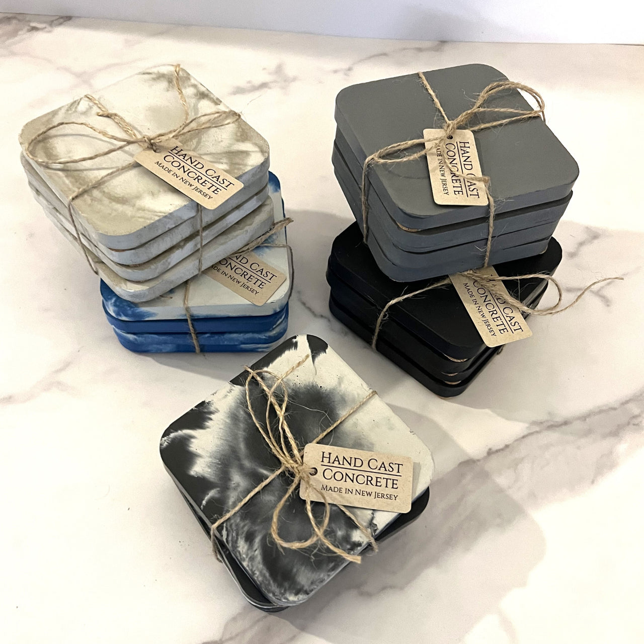 Blue Marbled Concrete Coaster set (4pcs)