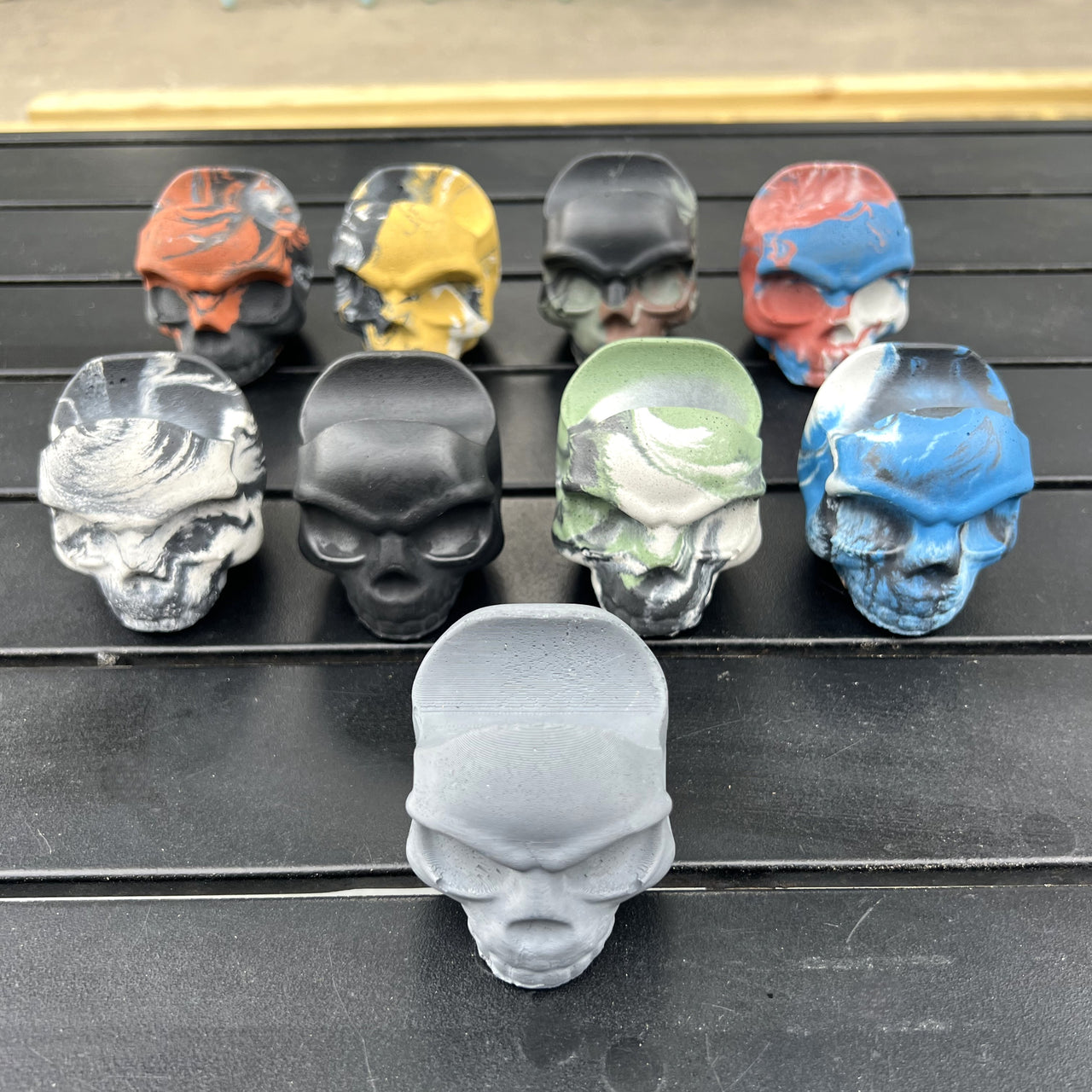 USA Red, White and Blue Marbled Concrete Skull Cigar Rest - Handmade