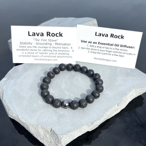 10mm Lava Rock Beaded Bracelet with Hematite Accent Bead