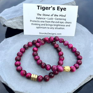 Magenta Pink Tiger's Eye Beaded Bracelet