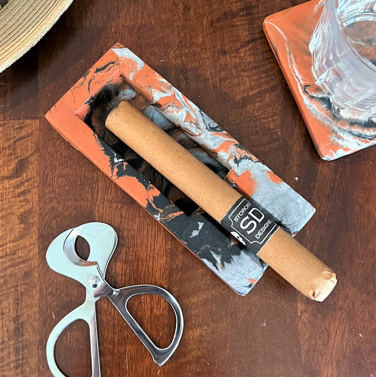 Terracotta Marbled Concrete Single Cigar Ashtray