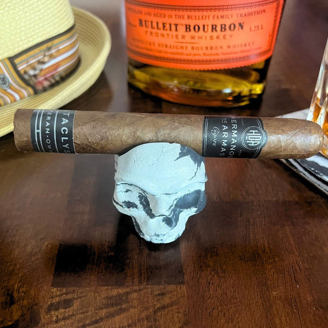 Black and White Concrete Skull Cigar Rest - Handmade