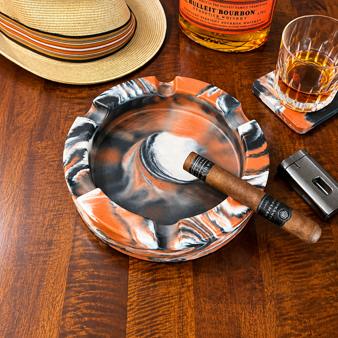 Terracotta Marbled Round Large Concrete Cigar Ashtray