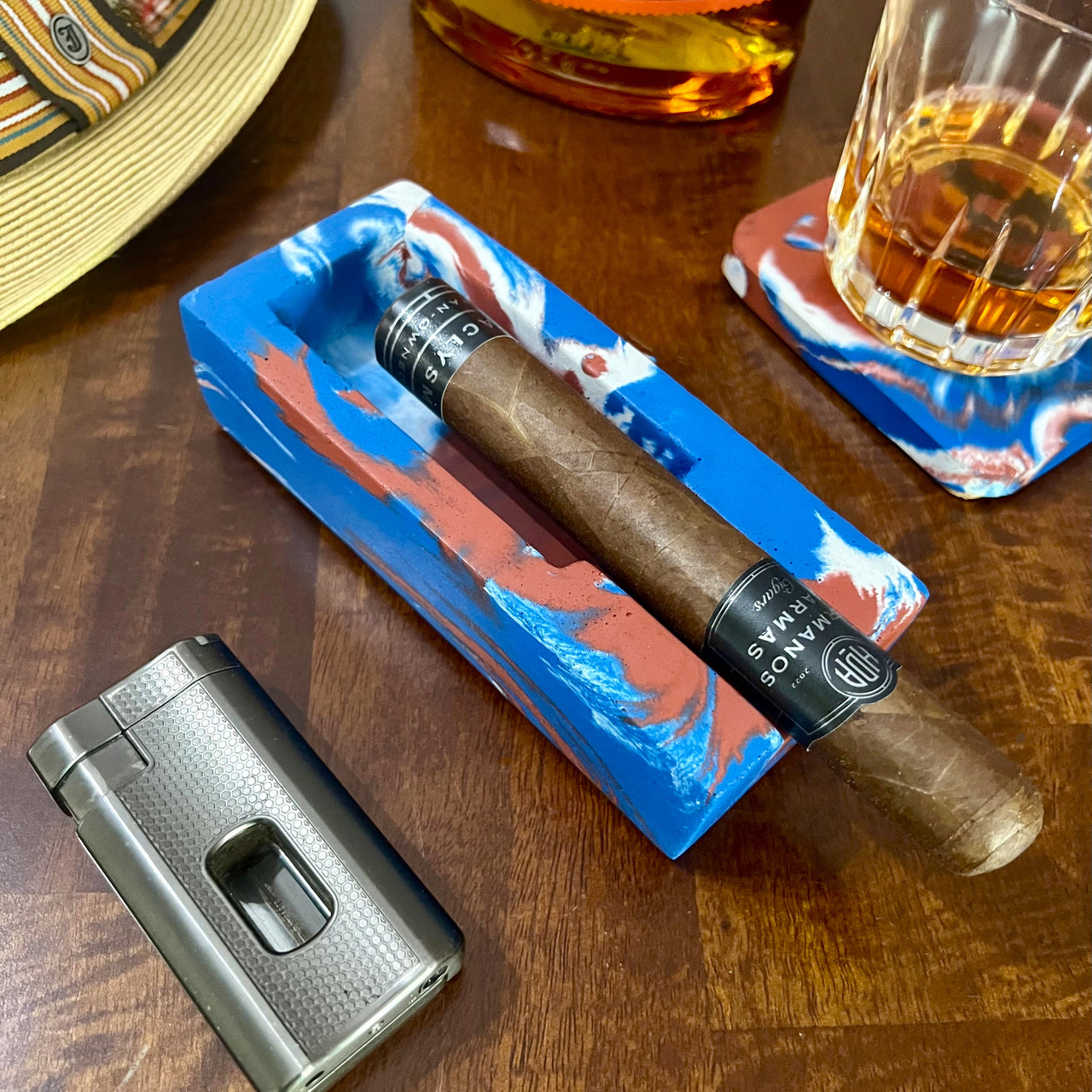 Red, White and Blue (USA) Concrete Single Cigar Ashtray