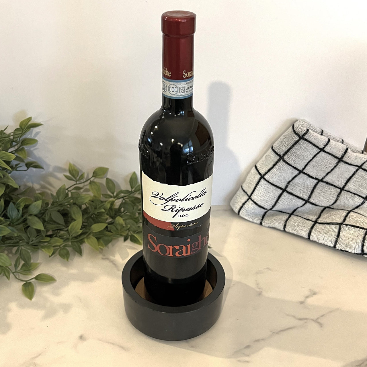 Solid Black Concrete Wine Bottle Holder Coaster