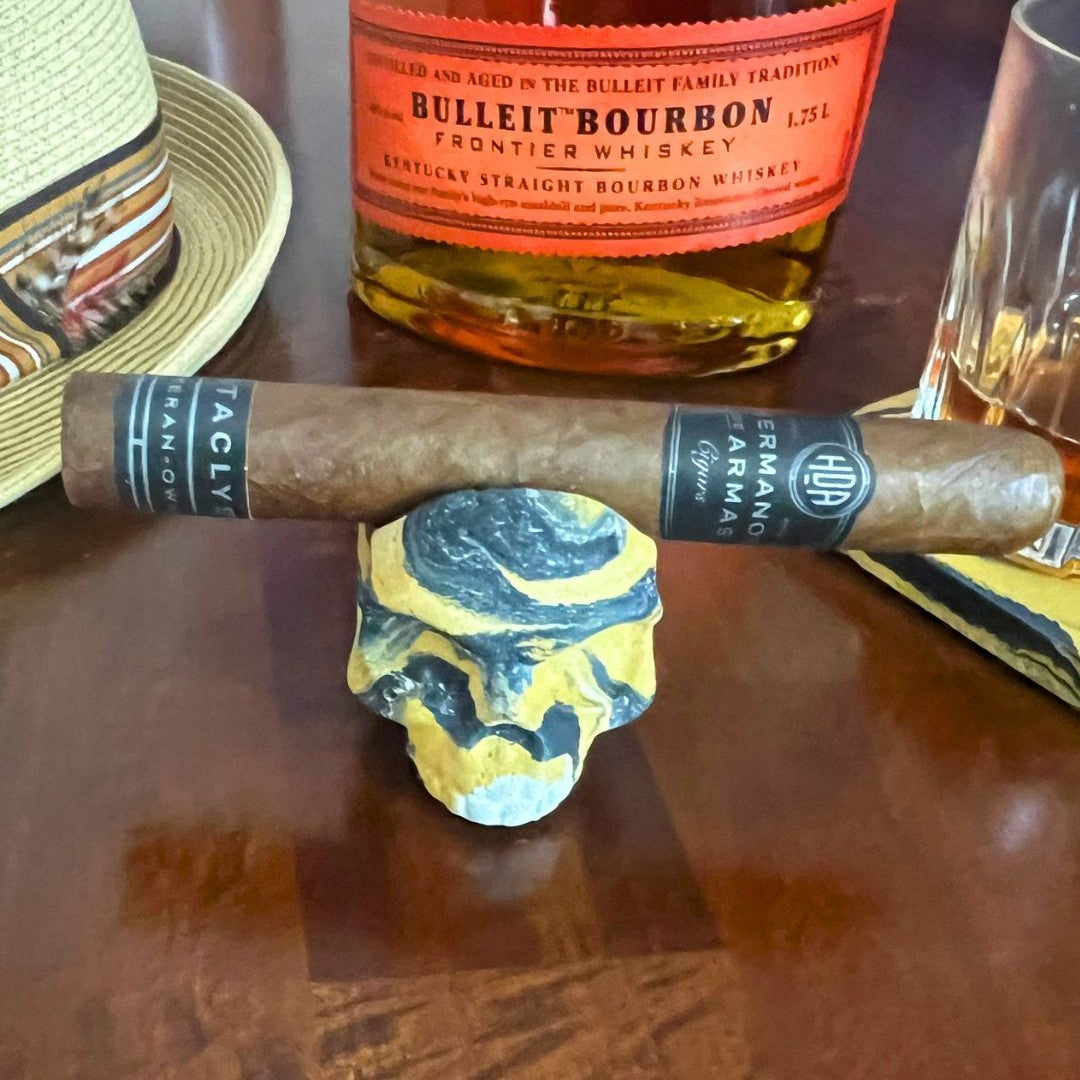 Yellow Marbled Concrete Skull Cigar Rest - Handmade