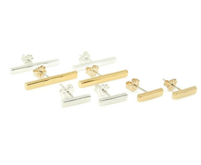 Bar Earrings in Gold and Sterling Silver