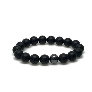 Matte Onyx 10mm Stone Beaded Bracelet with Hematite Accent Bead