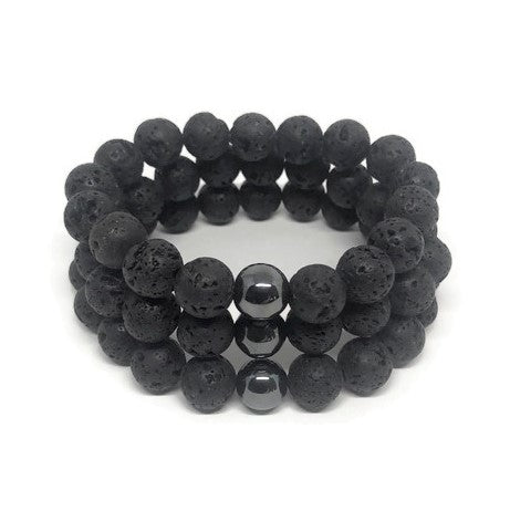 10mm Lava Rock Beaded Bracelet with Hematite Accent Bead