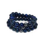 10mm Blue Tiger's Eye Beaded Bracelet with Hematite Accent Bead