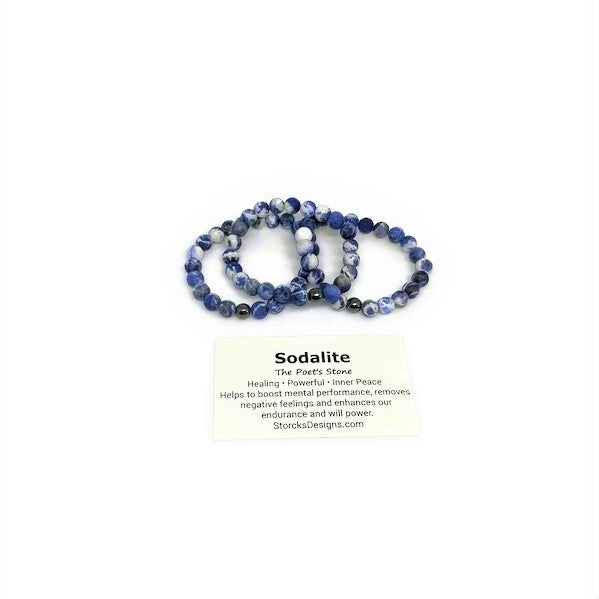 10mm Sodalite Beaded Bracelet with Hematite Accent Bead