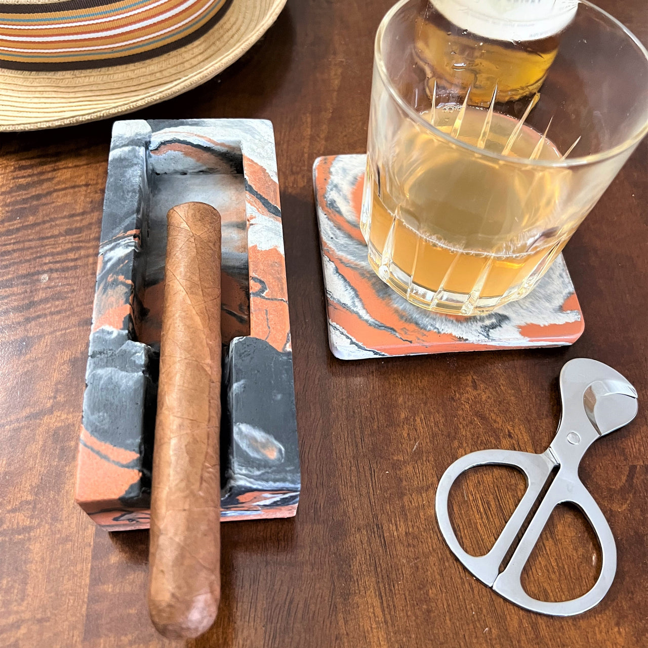 Single Cigar Ashtray and Coaster Set